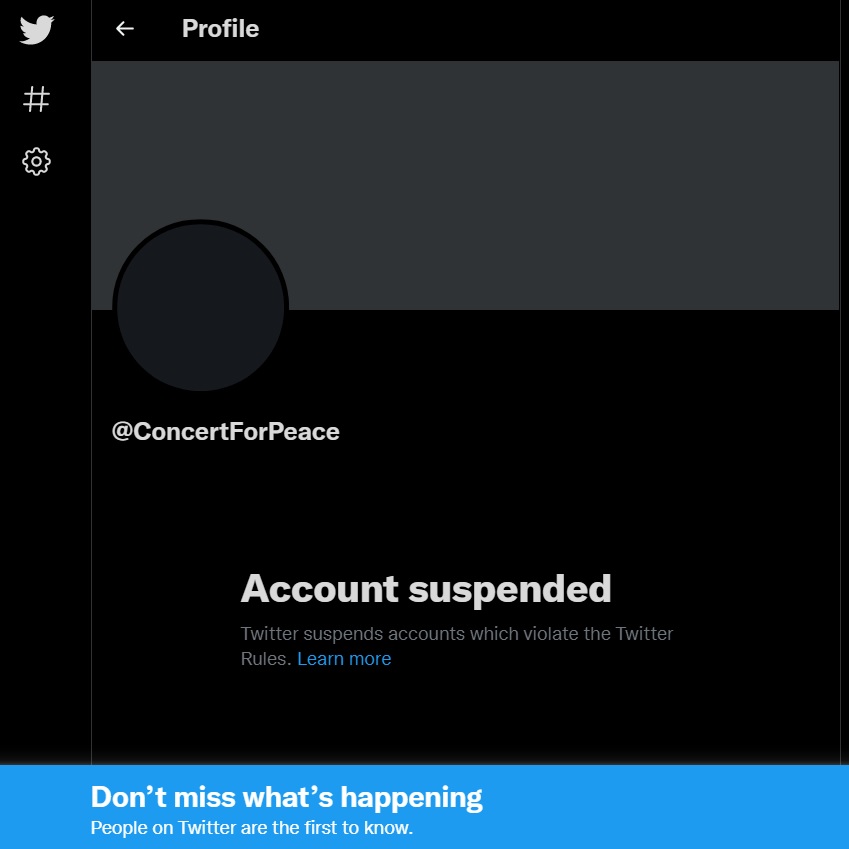 @ConcertForPeace Account suspended